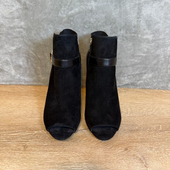 Marc Fisher Shimmee Black Suede Leather Peep Toe High Heels Women's Size 9 - Picture 4 of 10